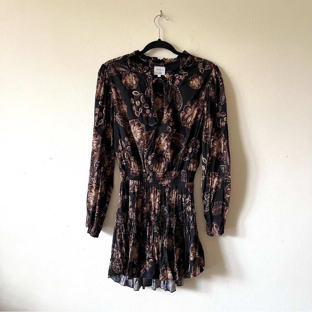 Misa Los Angeles Black and Brown Floral Mini Dress - Picture 3 of 6